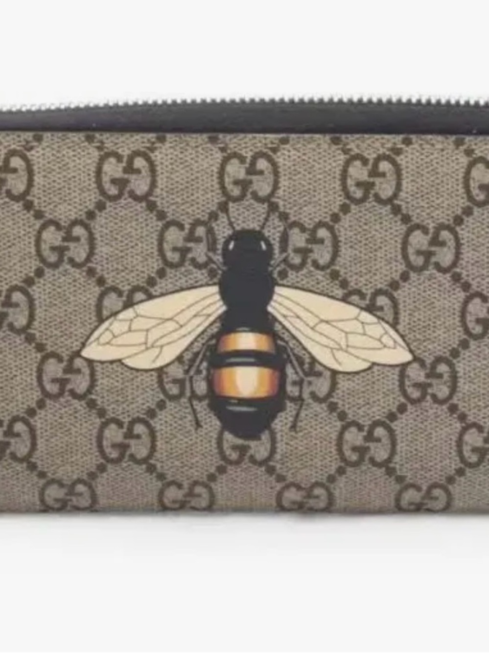 Gucci GG Supreme Zip Wallet with Bee Motif - Brown/Tan/Black